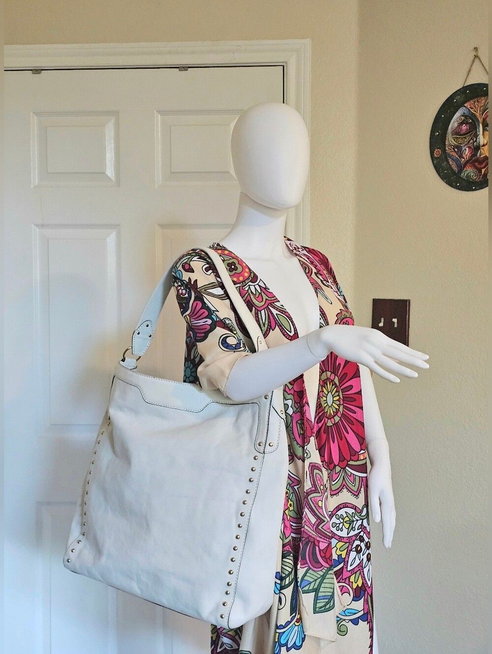 XL Michael Kors White Leather Hobo Studded Bag - Rare